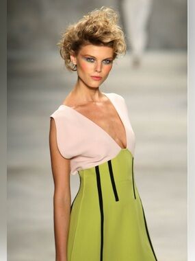 Derek Lam Vintage Deep Plunge Runway Couture Two-Tone Dress in Blush and Lime